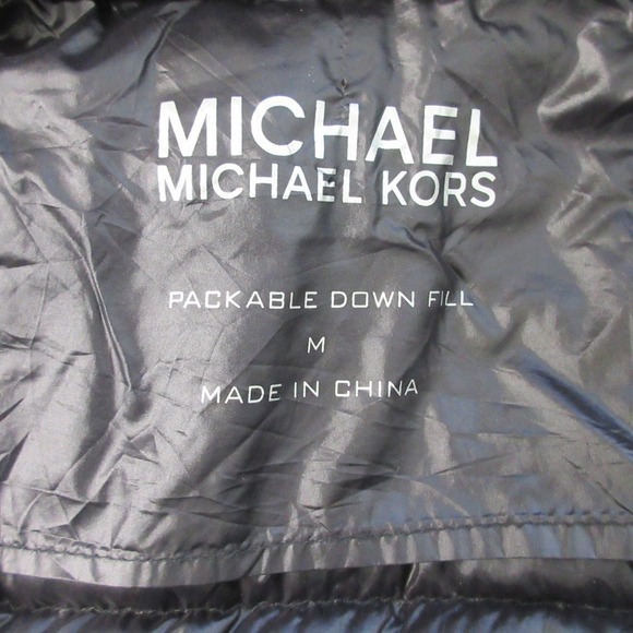 Michael Kors Packable Down Fill Puffer Hooded Jacket Women M Black Winter 354 - Picture 4 of 10